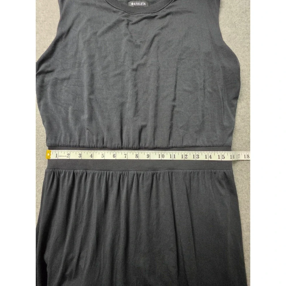 Athleta Santorini Cinch Dress Womens Large Black Sleeveless Midi Stretch Slit